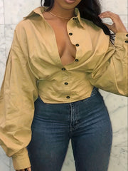 Solid Button Up Long Sleeve Blouse