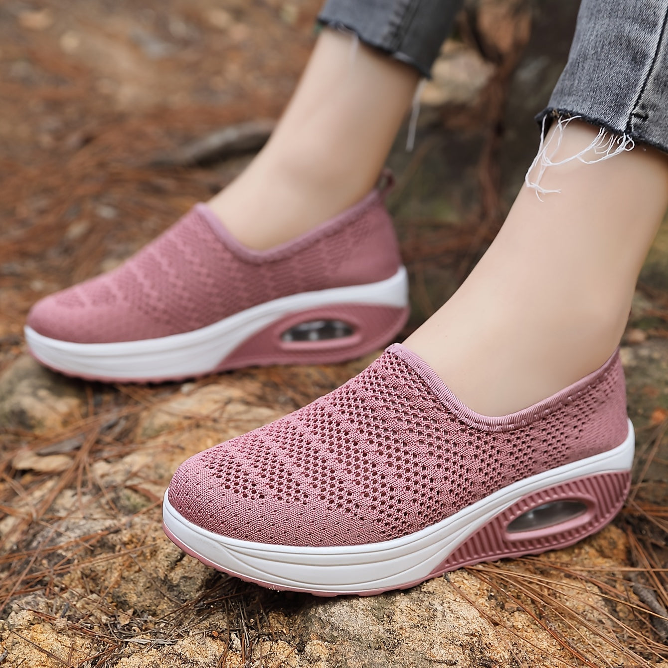 Women's Air Cushion Slip on Walking Shoes Mesh Chunky Sneakers