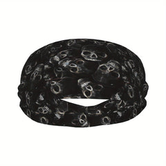 Skull Print Unisex Sports Headband Sweat Wicking Stretchy & Breathable Polyester
