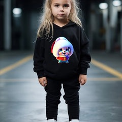 Girls Bunny Pattern Hooded Sweatshirt Top Set