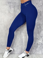 Women's High Waist Yoga Leggings, Letter Print Slim Fit