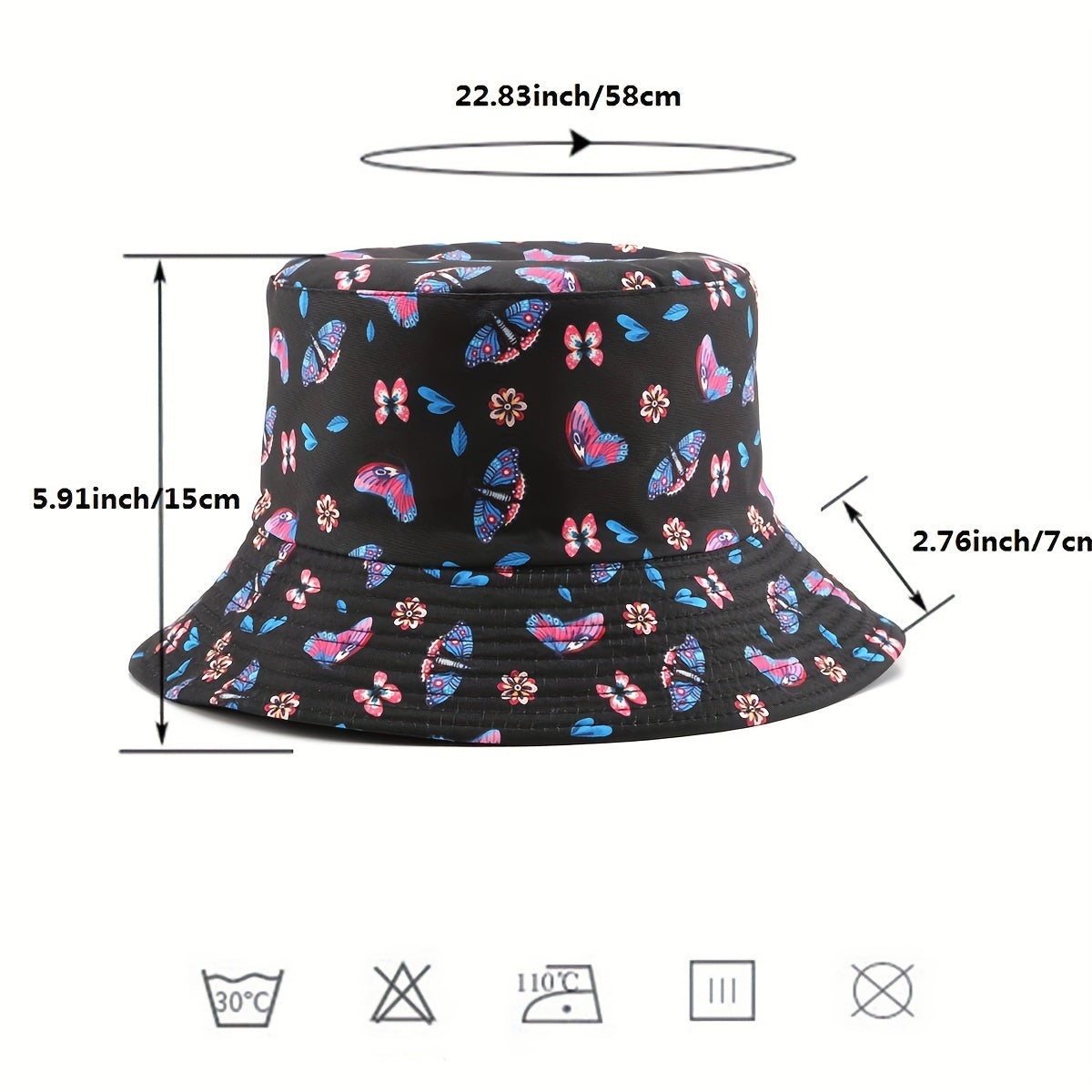 Butterfly Print Reversible Bucket Hat Cotton Fisherman Cap