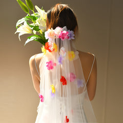 Colorful Flower Bridal Wedding Veil with Hair Comb