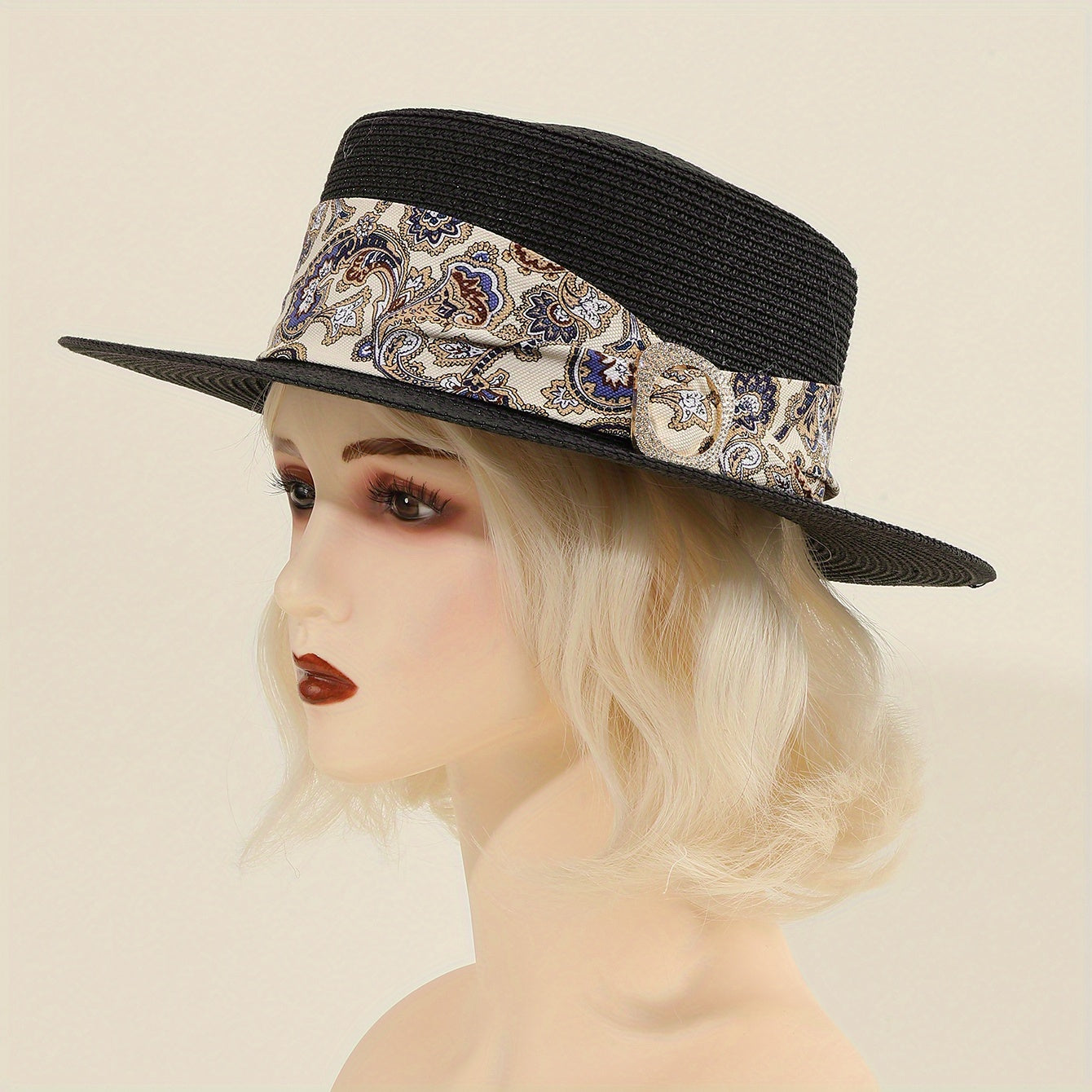 Vintage Style Flower Straw Fedora Sun Hat for Women