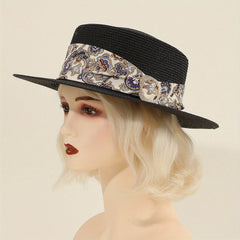 Vintage Style Flower Straw Fedora Sun Hat for Women