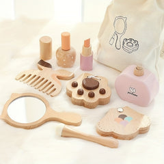 Girls' Wooden Makeup Set with Mirror Comb Lipstick Eyeshadow Powder Toy Gift
