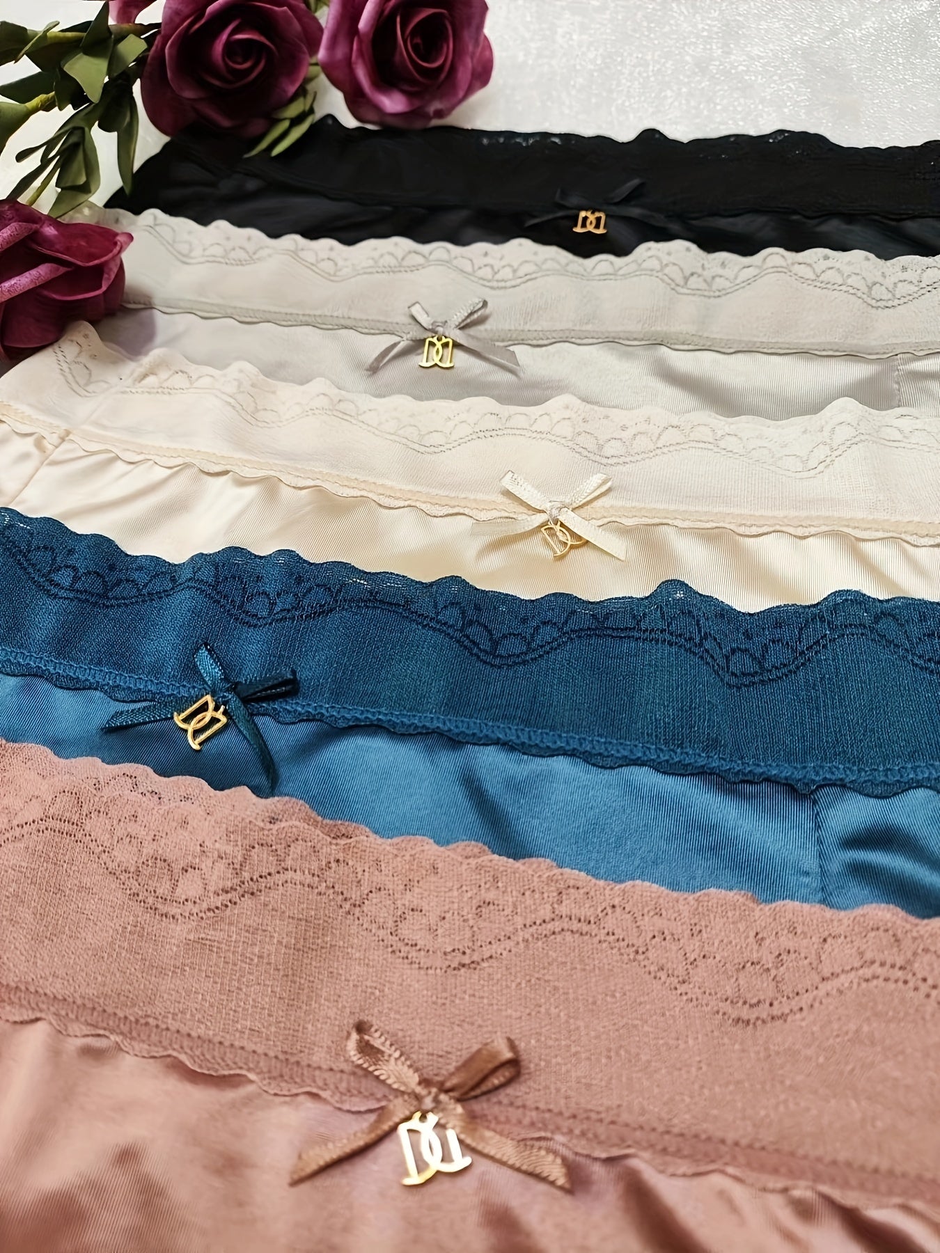 5 Pack Plus Size Sexy Panties Set Women's Plus Lace Trim Satin Panties
