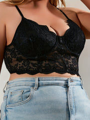 Plus Floral Lace Longline Bralette Semi Sheer Scalloped Trim Plus Size