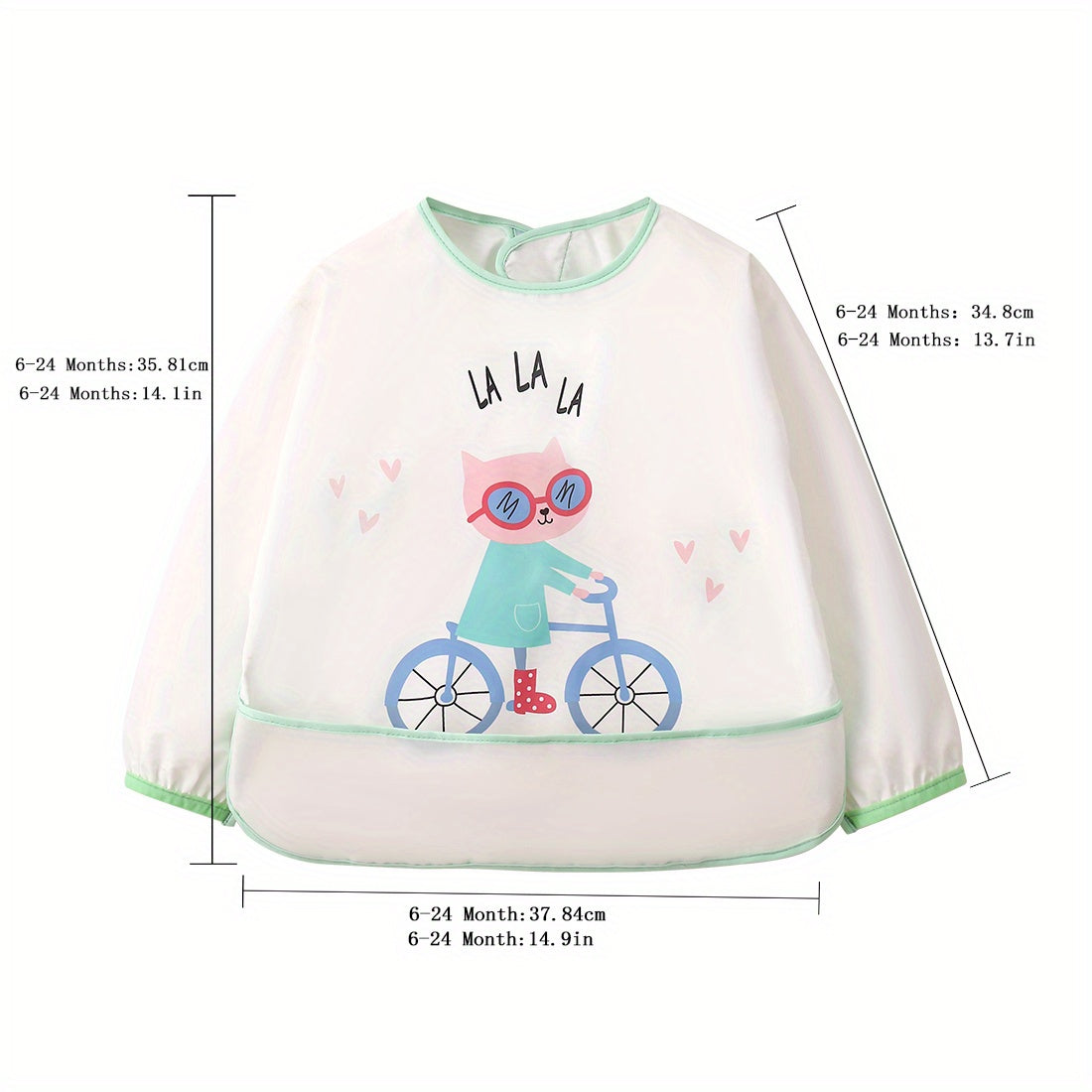 Kids' Half Wrap Long Sleeve Waterproof Smock with Rabbit & Cat Print