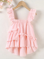 Girls Plaid Print Ruffle Strappy Sleeveless Blouse for Summer