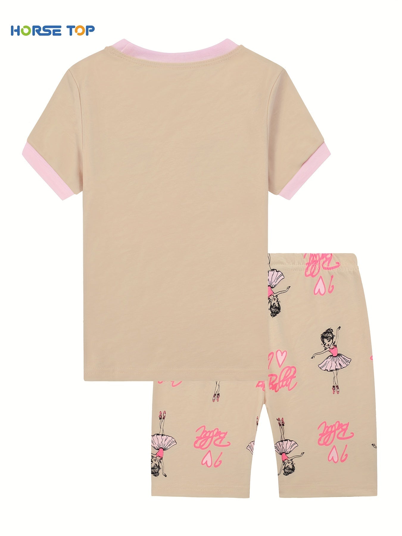 Girls Ballet Girl Graphic Pajamas Set Short Sleeve Tee & Shorts Sleepwear