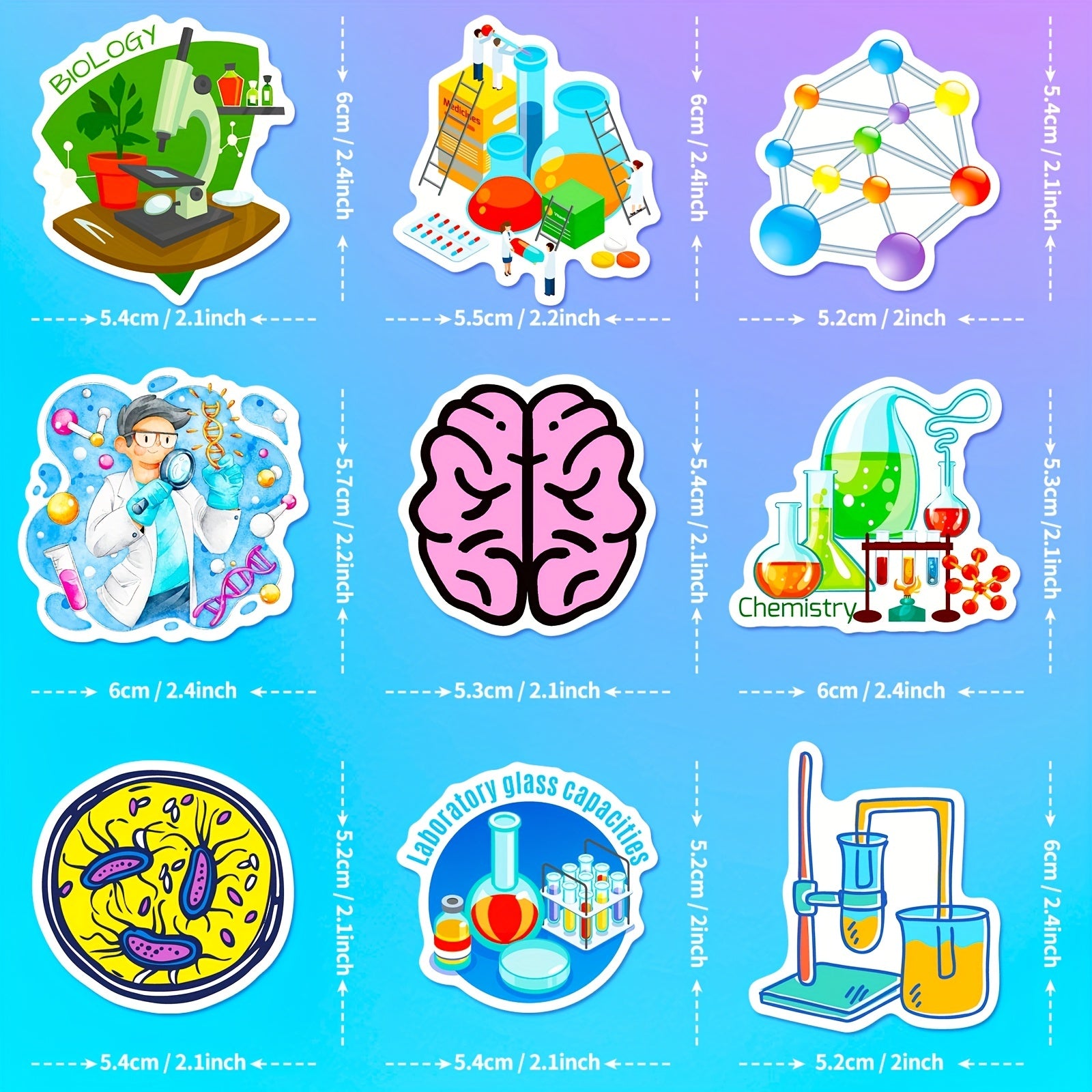 50pcs Laboratory Science Stickers Physics Biology Chemistry Stickers