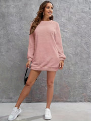 Plush Pullover Sweatshirt Dress Long Sleeve Crew Neck