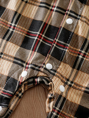 Baby Boys Plaid Tuxedo Romper With Bowtie