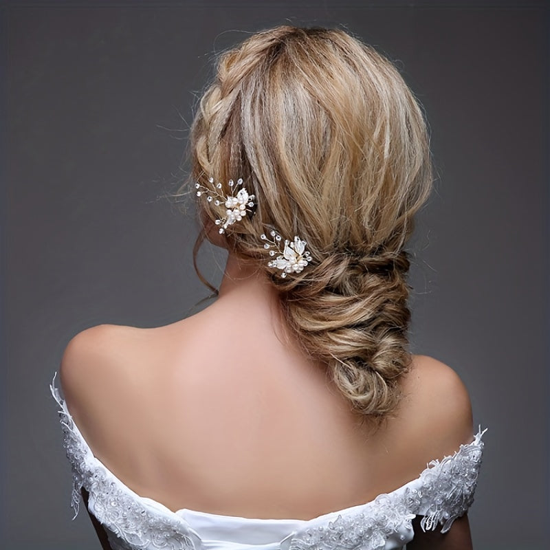 Alloy Leaf Shape Hairpin Inlaid Faux Pearl Crystal U shaped Hairpin