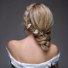 Alloy Leaf Shape Hairpin Inlaid Faux Pearl Crystal U shaped Hairpin