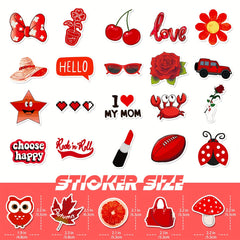 50pcs Red Mix & Match Small Fresh Cartoon Stickers DIY Waterproof Decoration