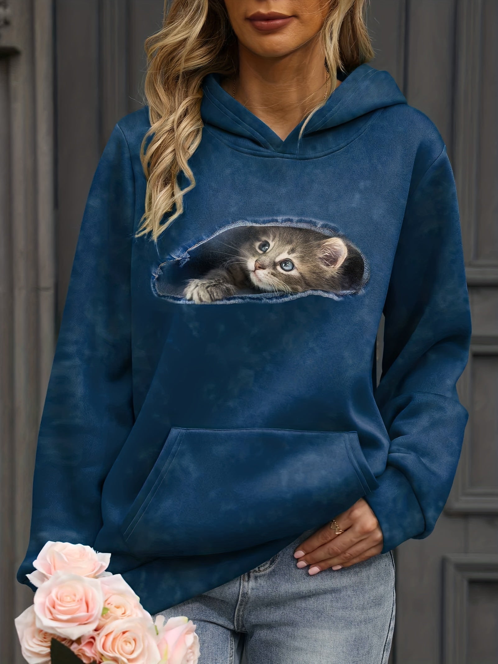 Cat Print Hoodies Long Sleeve Sweatshirt Women's Clothing