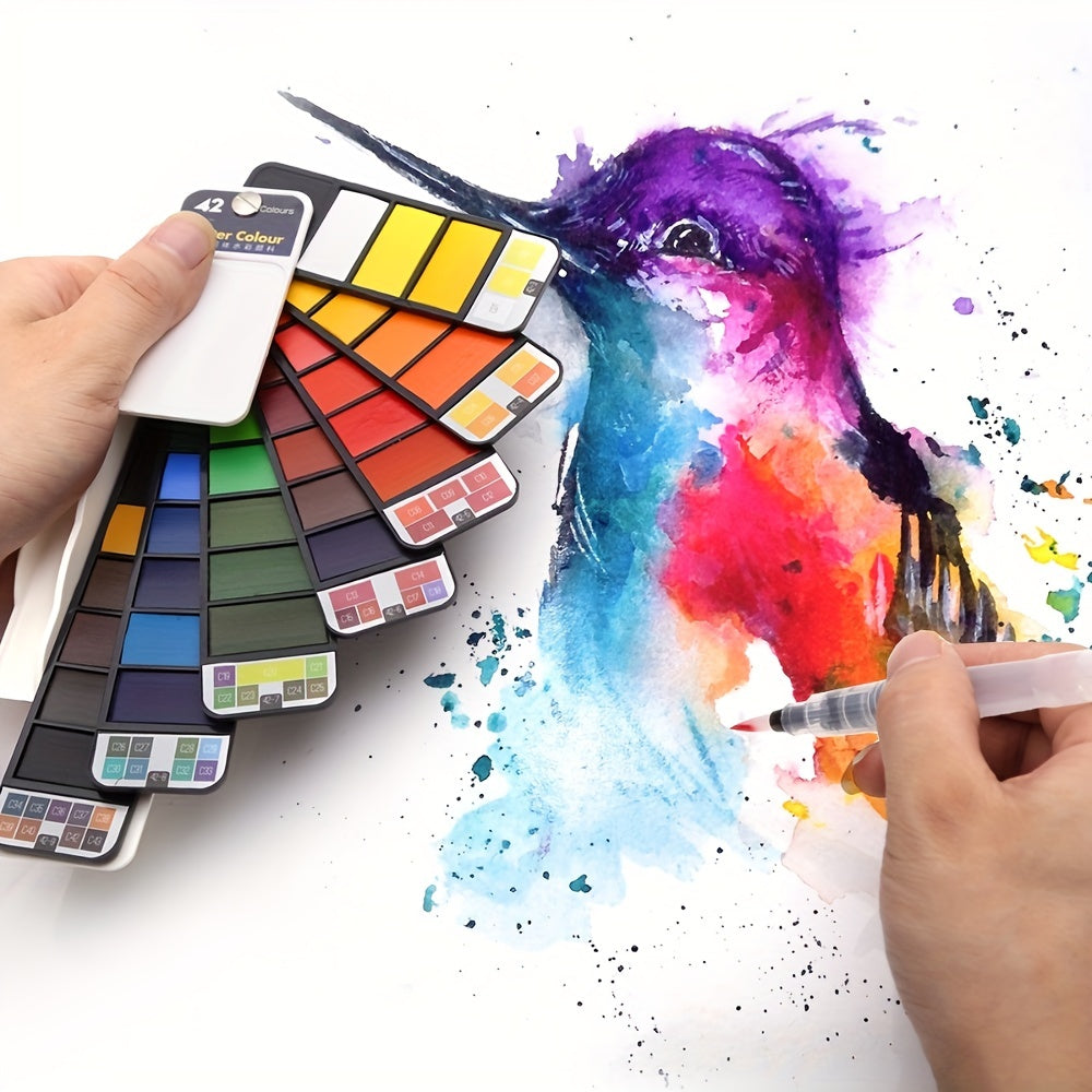 42 Colors Watercolor Paint Set Foldable Kit with Brushes for Artists