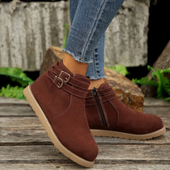 Women's Metallic Buckle Platform Boots with Side Zipper