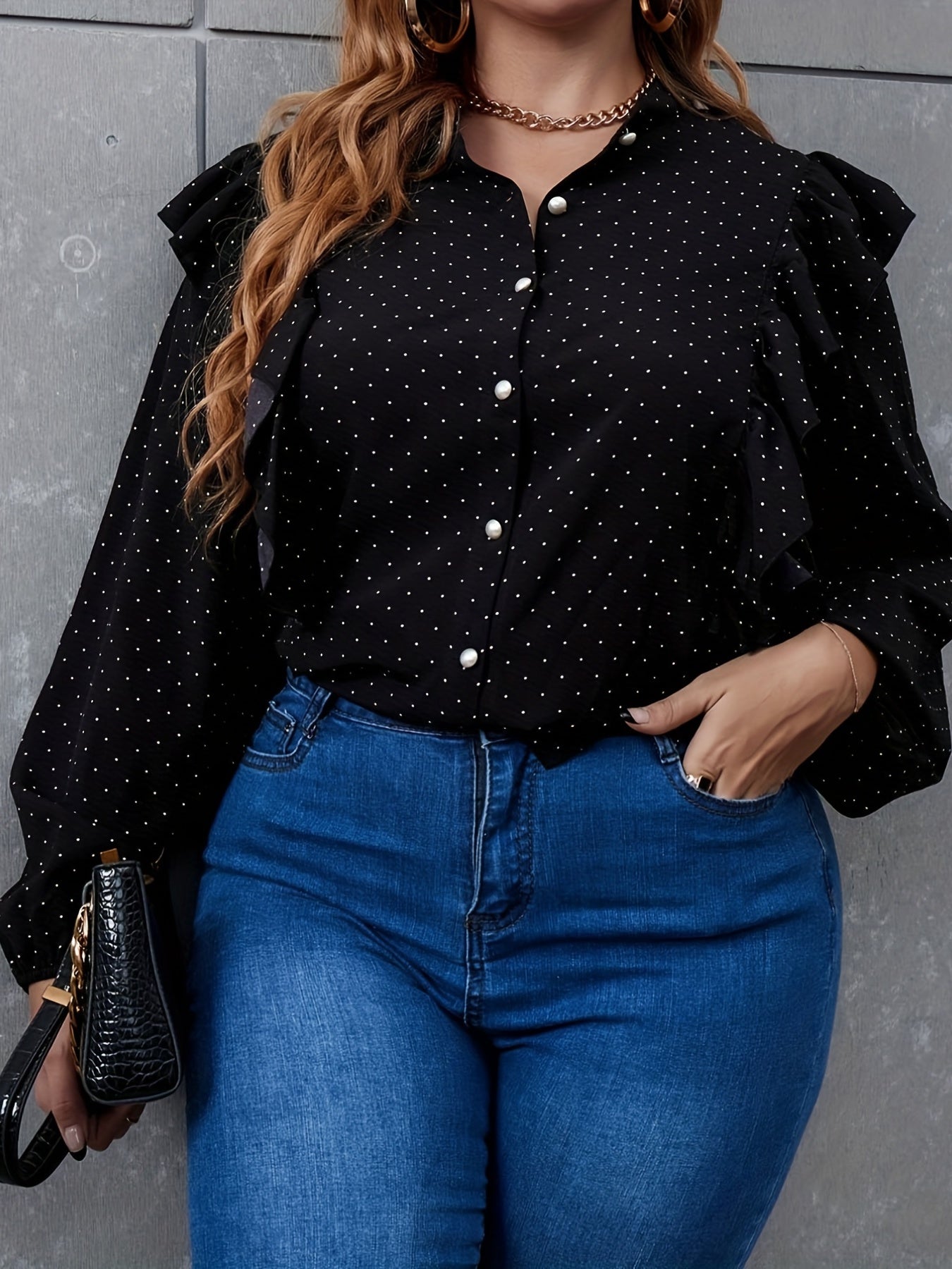 Polka Dot Ruffle Trim Shirt
