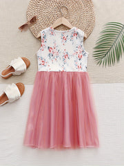 Girls Flower Graphic Tutu Dress Mesh Dress For Party