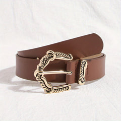 Vintage Engraved Buckle PU Belt Solid Jeans Pants Belt For Women