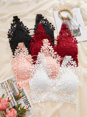 4pcs Lace Cut Out Wireless Bras Women's Lingerie
