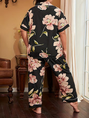 Floral Pajama Set Short Sleeve Button Up Plus Size Loungewear