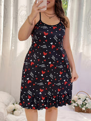 Heart & Letter Print Ruffle Trim Sleep Dress