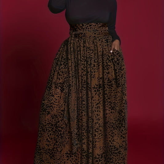 Women's Plus Leopard Print High Rise Swing Maxi Skirt