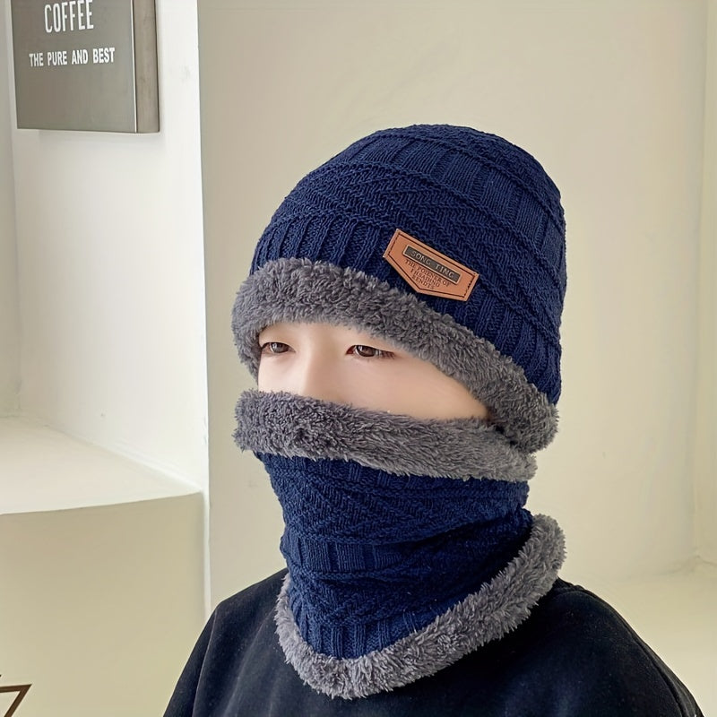 Knitted Hat Scarf Gloves Set Plush Thickened Brimless Cap Touch Screen Mittens