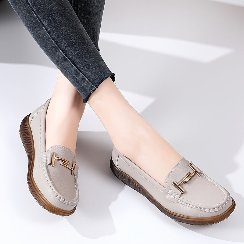 Women's Metal Decor Flat Loafers Soft Slip On Casual Walking Shoes