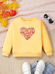 Girls' Creative Heart Graphic Sweatshirt Soft Comfy Long Sleeve Top