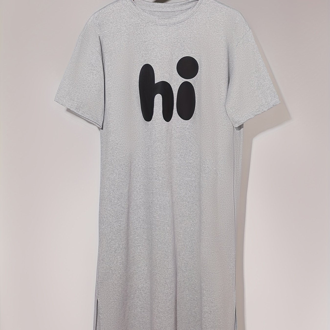 Letter Print Lounge Dress Short Sleeve Split Nightdress