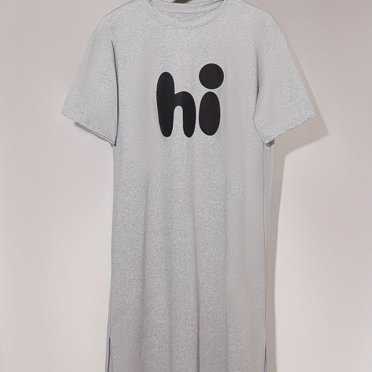 Letter Print Lounge Dress Short Sleeve Split Nightdress
