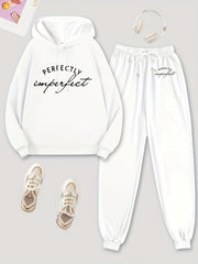 Solid Hoodie & Jogger Pants Set Drawstring Tie Waist