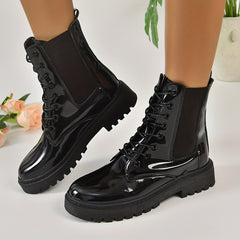 Women's Lace Up Combat Boots Round Toe Chunky Short Boots