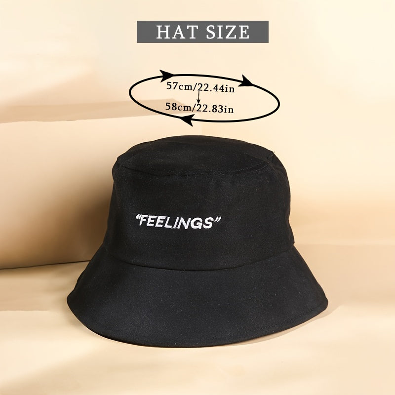 Solid Cotton Bucket Hat FEELINGS Embroidery Casual Sun Hat Couple Basin Hats