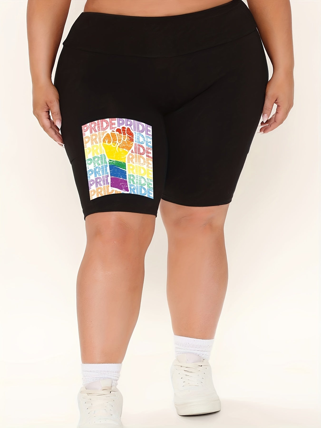 Rainbow Fist Print High Waist Biker Shorts