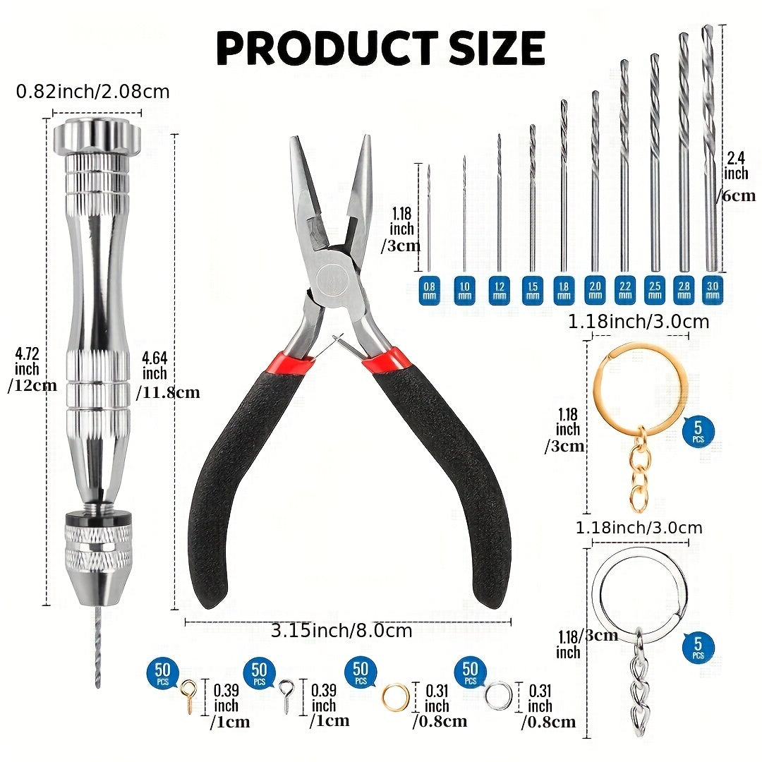 222 PCS Pin Vise Kit Steel Hand Drill With Drill Bits