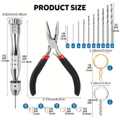 222 PCS Pin Vise Kit Steel Hand Drill With Drill Bits