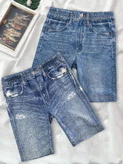2pcs Girls' Denim Graphic Bike Shorts for Summer