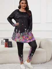Glitter Christmas Tree Print Top & Pants Set