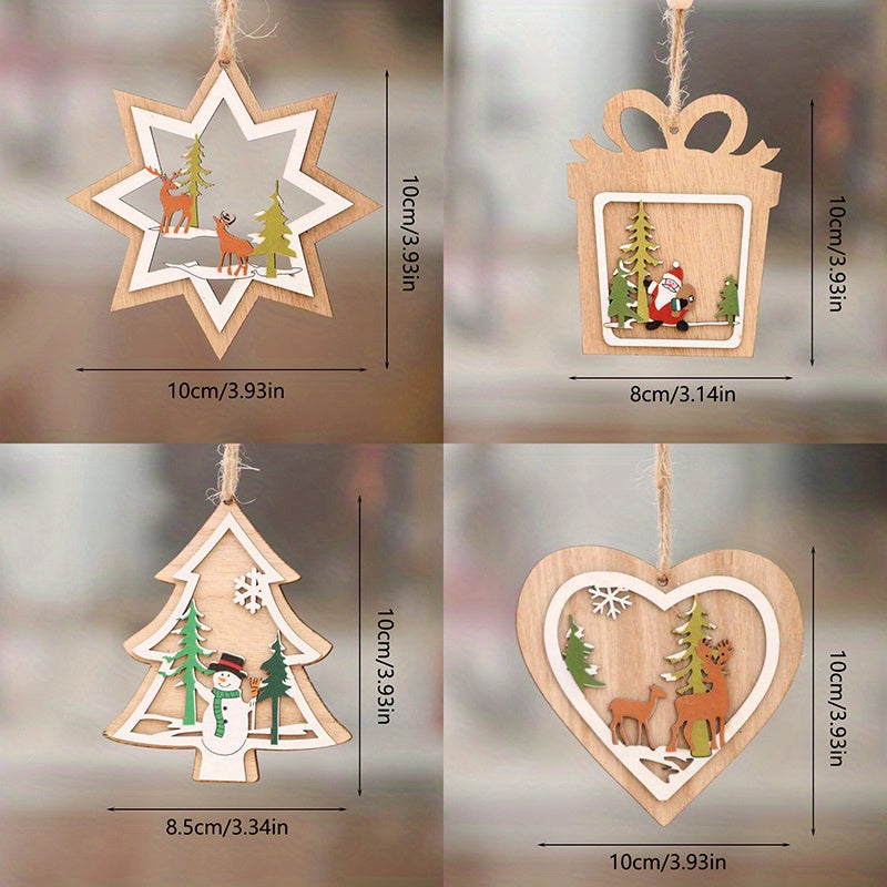 Christmas Wooden Hanging Ornament Set Snowman & Santa Claus Decor