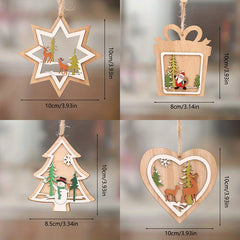 Christmas Wooden Hanging Ornament Set Snowman & Santa Claus Decor