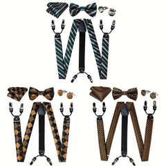 Men's Pants Suspender Set With Bow Tie Cufflinks Handkerchief