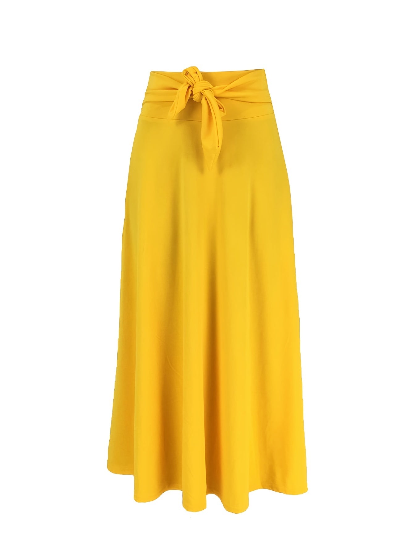Solid Tie Waist Casual Ruched A Line Maxi Skirt Women's Clothing