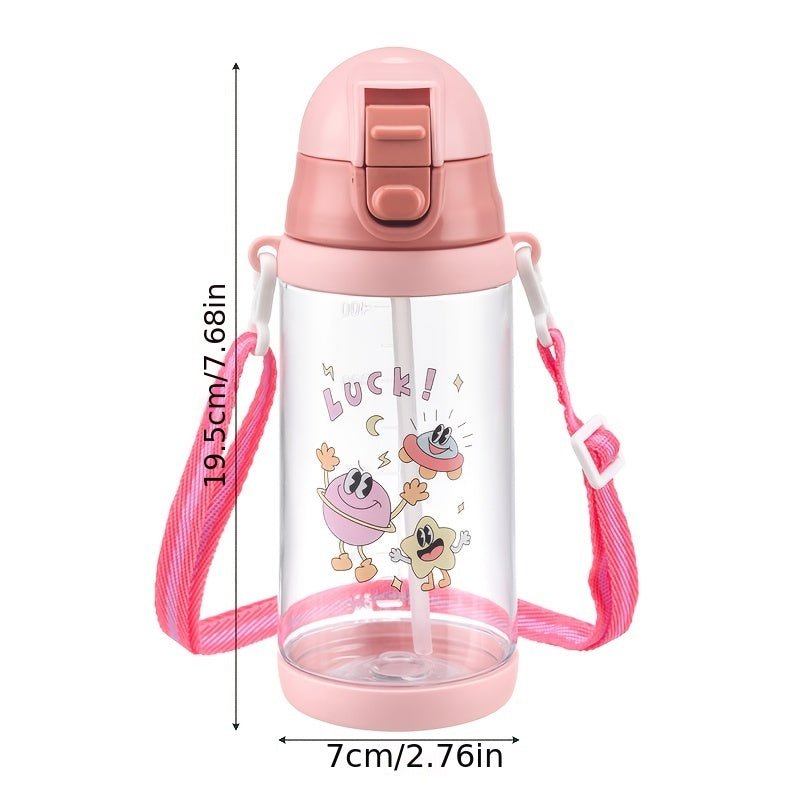 400ml Cartoon Plastic Straw Water Cup Leakproof Bottle with Shoulder Strap