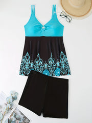 Colorblock Floral Print Tankini Set